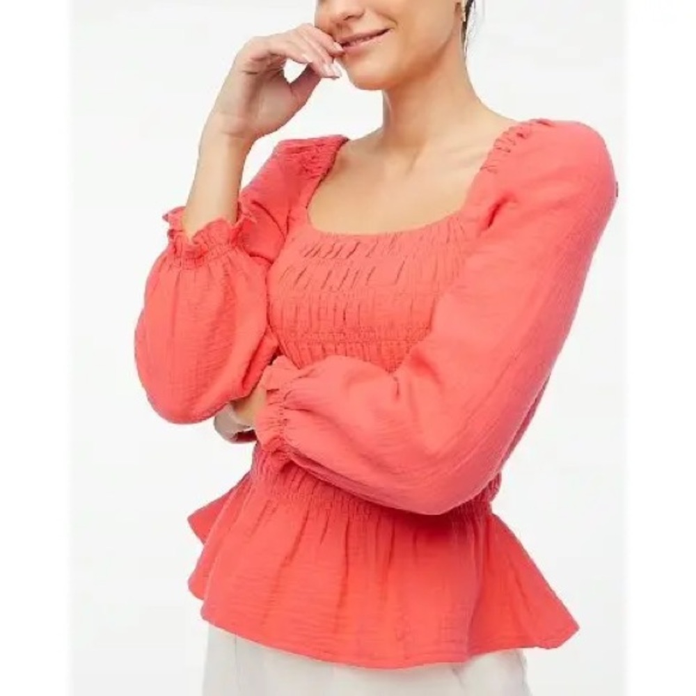J Crew Longsleeve Gauze Smocked Top Size XSmall